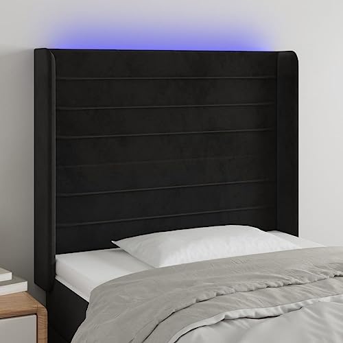 Qnhdfrt LED Kopfteil Schwarz 83 x 118/128 cm aus Samt mit bunten LEDs höhenverstellbar als Bettkopfteil Rückenlehne für Schlafzimmer Jugendzimmer von Qnhdfrt