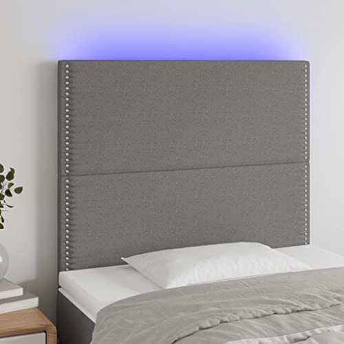 Qnhdfrt LED Kopfteil dunkelgrau 100x5x118/128 cm aus atmungsaktivem Stoff mit farbigen LEDs höhenverstellbar als modernes Bett Kopfteil für Schlafzimmer von Qnhdfrt