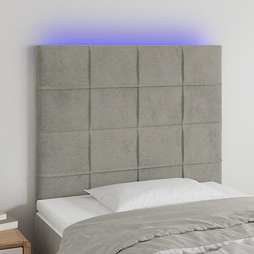 Qnhdfrt LED Kopfteil für Bett Hellgrau 90x5x118 128 cm Höhenverstellbarer Samt Headboard mit bunten LEDs als Rückenlehne für Schlafzimmer von Qnhdfrt