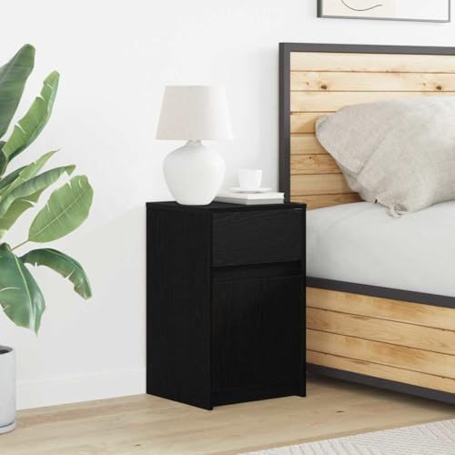 Qnhdfrt LED Nachttisch Schwarze Eiche 38 x 34 x 61 cm mit Soft Glow Beleuchtung Modernes Schlafzimmer Sideboard aus robustem Holzwerkstoff für kleine Räume von Qnhdfrt
