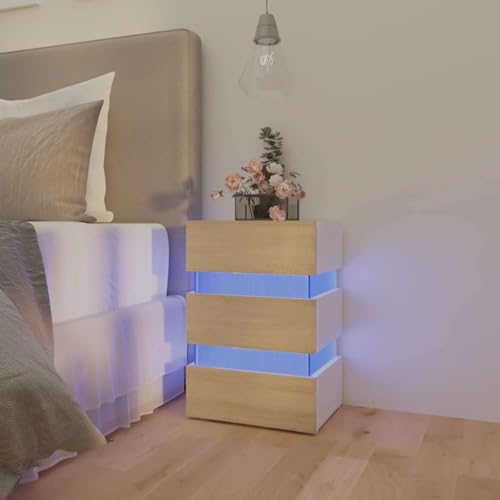 Qnhdfrt LED Nachttisch mit Beleuchtung Weiß und Sonoma-Eiche Holzwerkstoff 45x35x67 cm Schmaler Nachtschrank mit Stauraum und Wandbefestigung fürs Schlafzimmer Qnhdfrt LED Nachttisch mit Beleuchtung Weiß und Sonoma-Eiche Holzwerkstoff 45x35x67 cm Schmaler Nachtschrank mit Stauraum und Wandbefestigung fürs Schlafzimmer von Qnhdfrt