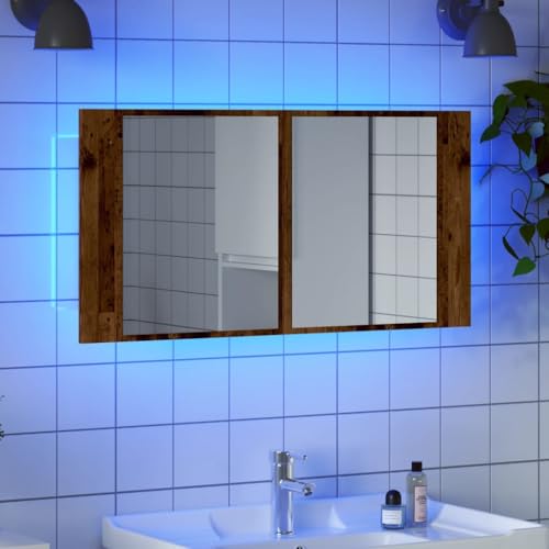 Qnhdfrt LED Spiegelschrank Altholz 90x12x45 cm mit Beleuchtung Badezimmerschrank Schmal Hängend Holzwerkstoff Badmöbel von Qnhdfrt