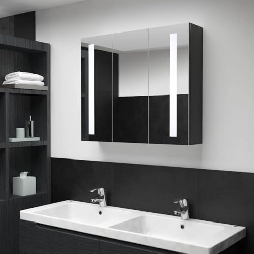 Qnhdfrt LED Spiegelschrank Bad Anthrazit Schmal 89x14x62 cm mit 3 Türen und 5 Ablagen, Moderner Kosmetikschrank mit Energieeffizienter LED Beleuchtung für Badezimmer Qnhdfrt LED Spiegelschrank Bad Anthrazit Schmal 89x14x62 cm mit 3 Türen und 5 Ablagen, Moderner Kosmetikschrank mit Energieeffizienter LED Beleuchtung für Badezimmer von Qnhdfrt