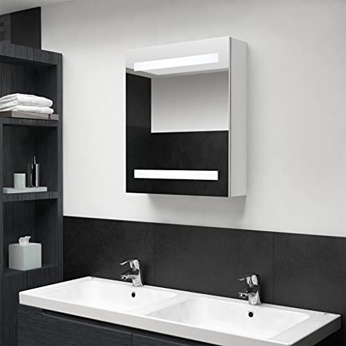 Qnhdfrt LED Spiegelschrank mit Beleuchtung Glänzendes Weiß 50x14x60 cm Schmaler Badezimmerschrank für Moderne Badezimmer Wandmontage von Qnhdfrt