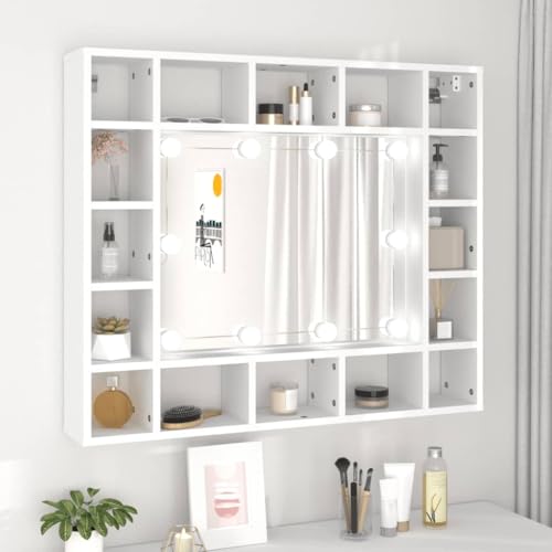 Qnhdfrt LED Spiegelschrank mit Beleuchtung Weiß für Badezimmer Schmal 91x15x76,5 cm mit 16 Fächern USB-Anschluss Wandmontage Badschrank Qnhdfrt LED Spiegelschrank mit Beleuchtung Weiß für Badezimmer Schmal 91x15x76,5 cm mit 16 Fächern USB-Anschluss Wandmontage Badschrank von Qnhdfrt