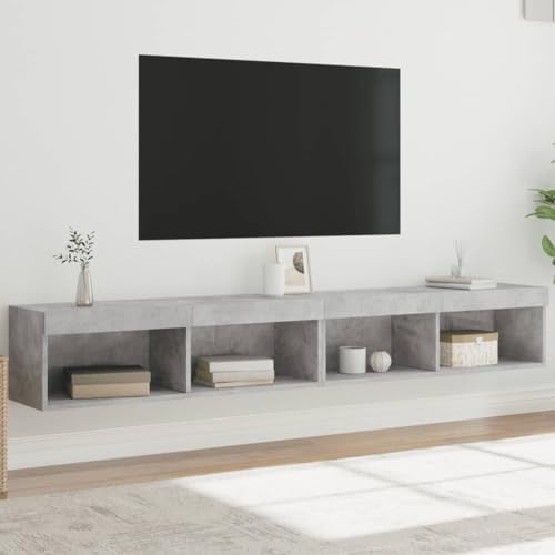 Qnhdfrt LED TV Lowboard Hängend 2er Set Betongrau 100x30x30 cm Holzwerkstoff mit RGB Beleuchtung Moderne TV Möbel platzsparend für Wohnzimmer Schlafzimmer Flur von Qnhdfrt