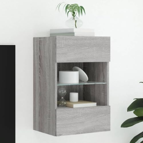 Qnhdfrt LED TV Schrank Wandmontage Grau Sonoma 40x30x60,5 cm mit RGB-Beleuchtung und Glasablage für Wohnzimmer von Qnhdfrt