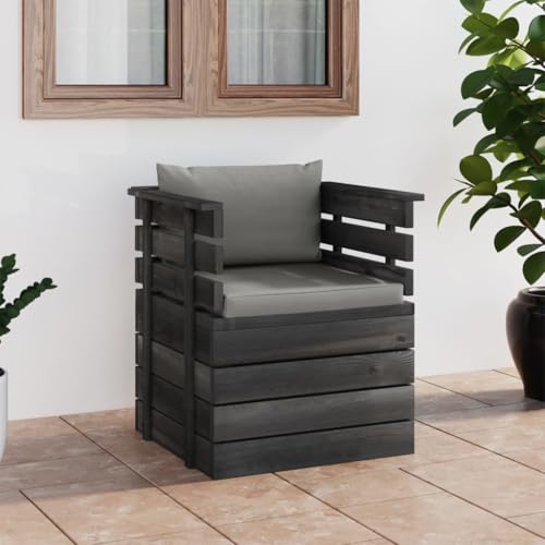 Qnhdfrt Lounge-Sessel aus massivem Kiefernholz mit grauen Kissen - Modernes Palettendesign für Garten, Terrasse und Wohnzimmer - Langlebig & bequem von Qnhdfrt