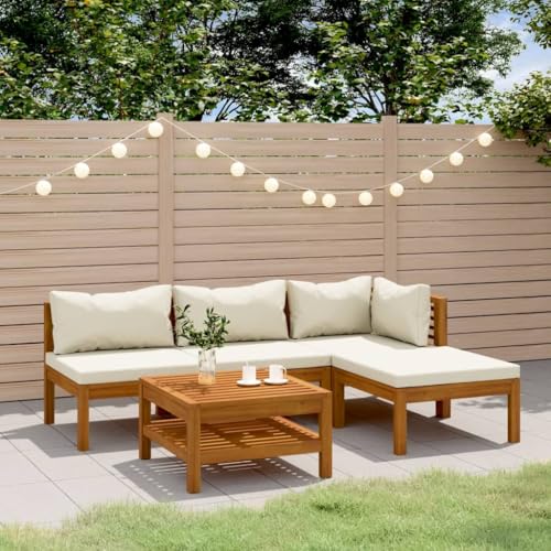 Qnhdfrt Lounge Set Gartenmöbel aus Massivholz Akazie mit Cremeweißen Kissen Outdoor Sitzgruppe Eck Sofa und Tisch für Terrasse Balkon von Qnhdfrt