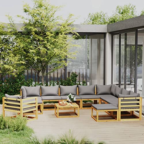 Qnhdfrt Lounge Set aus Massivholz Akazie mit Polstern Dunkelgrau Gartenmöbel Set Outdoor Sitzgruppe für Terrasse Garten und Balkon von Qnhdfrt