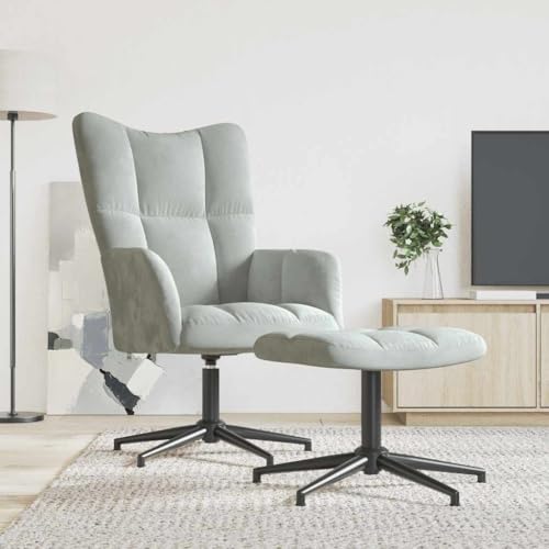 Qnhdfrt Loungesessel mit Hocker Hellgrau Samt Modern Design 360 Grad Drehbar Bequem für Wohnzimmer Balkon Schlafzimmer von Qnhdfrt