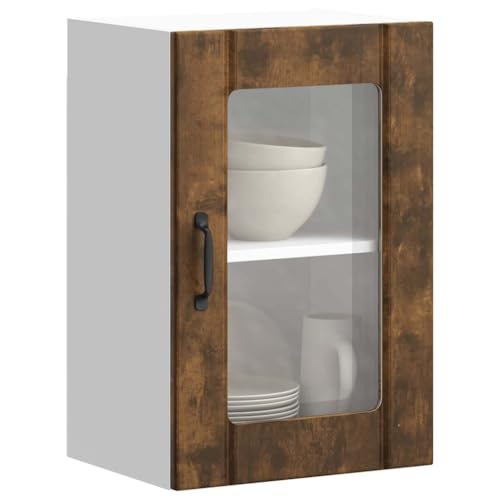 Qnhdfrt Lucca Küchen Hängeschrank mit Glastür in Räuchereiche 40x31x60cm Wandschrank für Platzoptimierung und Dekoration von Qnhdfrt