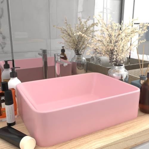 Qnhdfrt Luxus Waschbecken Matt Rosa 41x30x12 cm Keramik Aufsatzwaschbecken für Badezimmer Gäste WC Küche und Garage Modernes Design Leicht zu Reinigen von Qnhdfrt