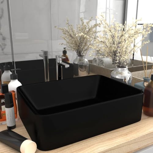 Qnhdfrt Luxus Waschbecken Matt Schwarz 41x30x12 cm Keramik Aufsatzwaschbecken für Badezimmer Gäste WC Küche und Garage mit Modernem Design von Qnhdfrt