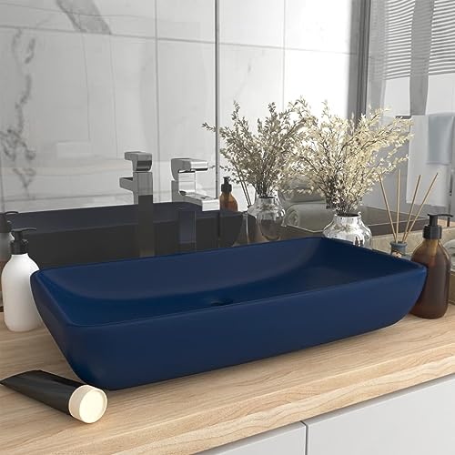 Qnhdfrt Luxus Waschbecken Rechteckig Matt Dunkelblau 71x38 cm Keramik Aufsatzwaschbecken mit Modernem Design für Badezimmer Gäste WC und Küche von Qnhdfrt