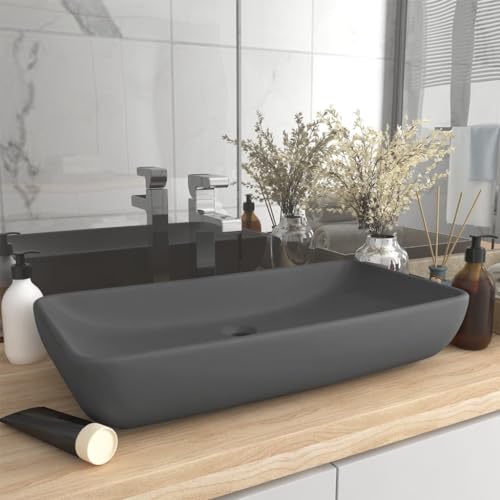 Qnhdfrt Luxus Waschbecken Rechteckig Matt Dunkelgrau 71x38 cm Keramik Aufsatzwaschbecken Modernes Design für Badezimmer Gäste WC und Küche von Qnhdfrt