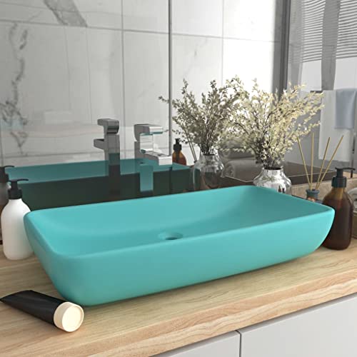 Qnhdfrt Luxus Waschbecken Rechteckig Matt Hellgrün 71x38 cm aus Keramik Modernes Aufsatzwaschbecken für Badezimmer Gäste WC und Küche von Qnhdfrt