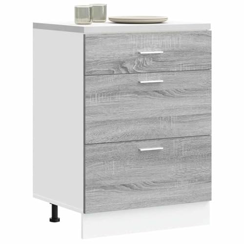 Qnhdfrt Lyon Grau Sonoma Küchenunterschrank Holzwerkstoff 60x46x81.5 cm mit Schubladen und verstellbaren Füßen für Küchenaufbewahrung von Qnhdfrt