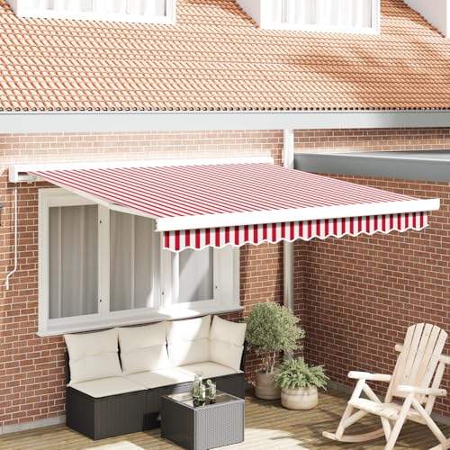 Qnhdfrt Manuell Ausziehbare Balkon Markise Rot Weiß Gestreift 350x250 cm Rechteckig für Terrasse Garten Sonnenschutz von Qnhdfrt
