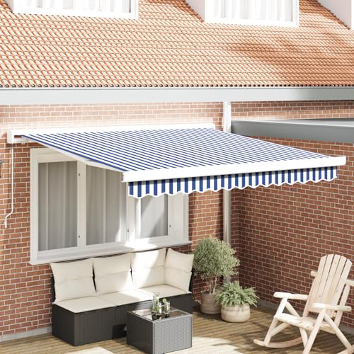 Qnhdfrt Manuell Ausziehbare Gelenkarmmarkise Blau Weiß Gestreift 300x250 cm Sonnenschutz für Terrasse Garten Balkon von Qnhdfrt
