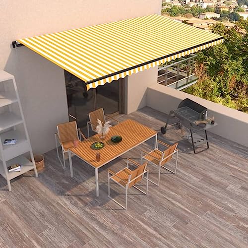 Qnhdfrt Manuell Einziehbare Markise 600x350 cm Gelb Weiß Sonnenschutz für Terrasse Balkon Garten mit Handkurbel und Anpassbarem Rahmen Qnhdfrt Manuell Einziehbare Markise 600x350 cm Gelb Weiß Sonnenschutz für Terrasse Balkon Garten mit Handkurbel und Anpassbarem Rahmen von Qnhdfrt