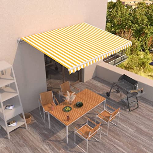 Qnhdfrt Manuell Einziehbare Markise Gelb Weiß 450x350 cm Sonnenschutz für Terrasse Balkon Garten mit Verstellbarer Höhe und Winkel von Qnhdfrt