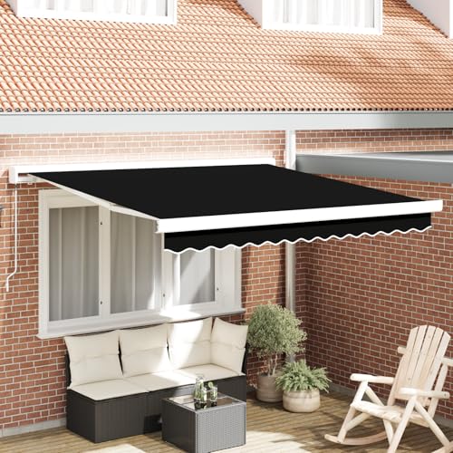 Qnhdfrt Manuell Einziehbare Markise Schwarz 350x250 cm Polyester Sonnenschutz für Balkon Terrasse Garten mit Einstellbarem Winkel von Qnhdfrt