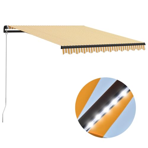 Qnhdfrt Manuell Einziehbare Markise mit LED-Beleuchtung 300x250 cm Gelb und Weiß für Balkon Terrasse Fenster Sonnenschutz und Beschattung von Qnhdfrt