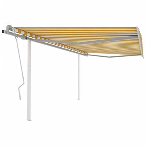 Qnhdfrt Manuell Einziehbare Markise mit Pfosten Gelb & Weiß 4x3 m Sonnenschutz für Terrasse Balkon Terrassenüberdachung UV-beständig und wasserabweisend von Qnhdfrt