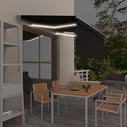 Qnhdfrt Manuell Einziehbare Markise mit Rollo und Solar LED 3,5x2,5 m Anthrazit für Balkon Terrasse Garten Robust UV-beständiger Stoff von Qnhdfrt
