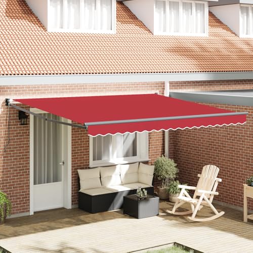 Qnhdfrt Manuelle Einziehbare Gelenkarmmarkise Rot 400x300 cm für Balkon Terrasse Garten – UV-beständig Wasserabweisend mit Robustem Polyesterstoff Leichtes Design Einfache Handhabung von Qnhdfrt