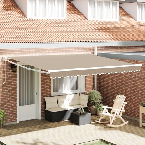 Qnhdfrt Manuelle Einziehbare Markise Beige 400x300 cm Rechteckig Sonnenschutz für Balkon Terrasse Garten mit UV-Wasserabweisendem Stoff und Einfacher Bedienung von Qnhdfrt