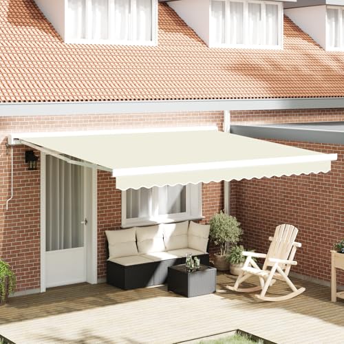 Qnhdfrt Manuelle Einziehbare Markise Creme 400x300 cm für Balkon Terrasse Garten Sonnenschutz Outdoor mit Robustem Polyester und Aluminium Handbetrieben von Qnhdfrt