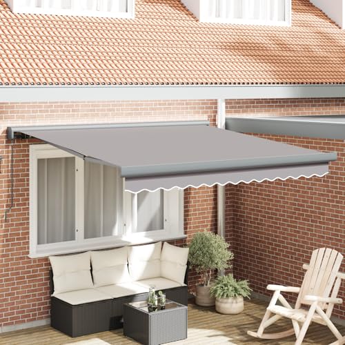 Qnhdfrt Manuelle Einziehbare Markise Hellgrau 350x250 cm Rechteckig für Balkon Terrasse Garten mit Robustem Polyesterstoff Einfacher Sonnenschutz und Praktischer Handhabung von Qnhdfrt