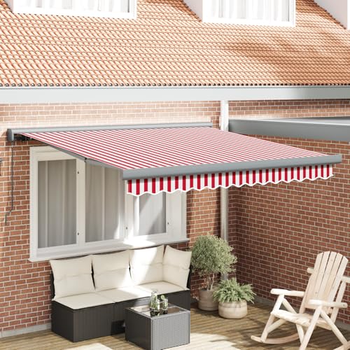 Qnhdfrt Manuelle Einziehbare Markise Rot Weiß Gestreift 300x250 cm für Balkon Terrasse Garten mit UV-beständigem Stoff Modernes Design von Qnhdfrt
