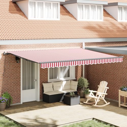 Qnhdfrt Manuelle Einziehbare Markise Rot Weiß Streifen 450x300 cm Gelenkarmmarkise für Balkon Terrasse Garten Sonnenschutz mit Hochwertigem Polyesterstoff Außenbereich Qnhdfrt Manuelle Einziehbare Markise Rot Weiß Streifen 450x300 cm Gelenkarmmarkise für Balkon Terrasse Garten Sonnenschutz mit Hochwertigem Polyesterstoff Außenbereich von Qnhdfrt