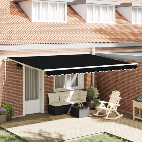 Qnhdfrt Manuelle Einziehbare Markise Schwarz 450x300 cm für Balkon Terrasse und Wintergarten mit UV-Schutz wasserbeständigem Acrylstoff und einstellbarem Winkel von Qnhdfrt