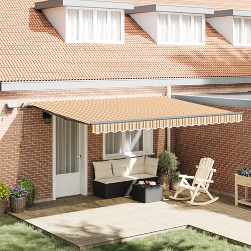 Qnhdfrt Manuelle Einziehmarkise mit LED Mehrfarbenstreifen 450x300 cm Gelb-Grau-Weiß Gestreift Sonnenschutz für Balkon Terrasse Garten Modernes Design und Robust Qnhdfrt Manuelle Einziehmarkise mit LED Mehrfarbenstreifen 450x300 cm Gelb-Grau-Weiß Gestreift Sonnenschutz für Balkon Terrasse Garten Modernes Design und Robust von Qnhdfrt