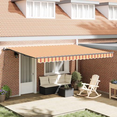 Qnhdfrt Manuelle Gelenkarmmarkise Gelb Orange 450x300 cm Einziehbarer Sonnenschutz für Terrasse Balkon Garten mit Streifendesign und Farbbeständigem Polyester von Qnhdfrt
