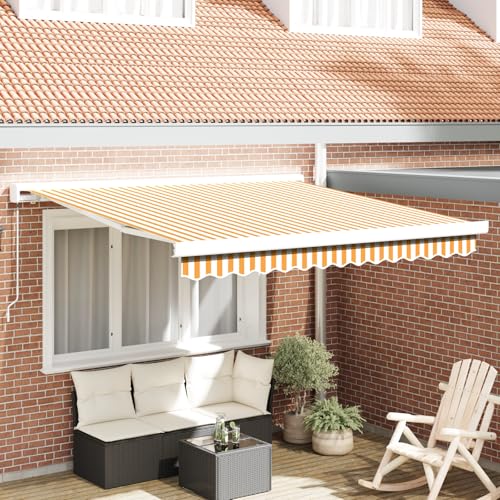 Qnhdfrt Manuelle Gelenkarmmarkise Gelb Weiß Gestreift 300x250 cm Polyester Sonnenschutz für Terrasse Balkon und Garten von Qnhdfrt