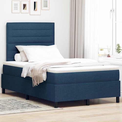 Qnhdfrt Marineblaues Boxspringbett mit LED Licht 120 x 190 cm Modernes Design Komfortables Kopfteil und Matratze Robuste Konstruktion aus Holz für Schlafzimmer von Qnhdfrt