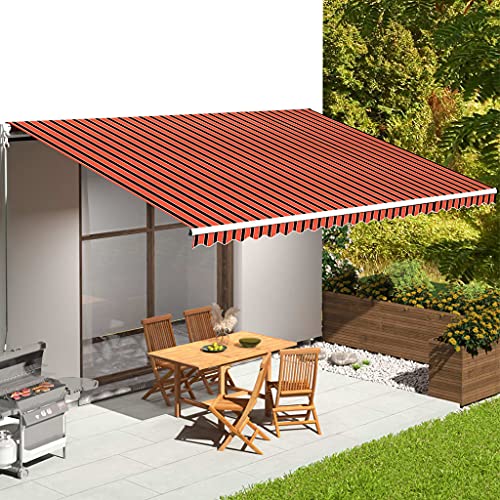 Qnhdfrt Markisenbespannung Orange Braun 6x3,5 m UV-beständiger Ersatzstoff für Markisenrahmen Sonnenschutz für Terrasse Garten Balkon mit Volant von Qnhdfrt