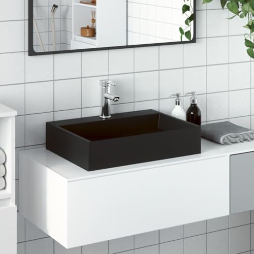 Qnhdfrt Marmor Waschbecken 50x38x11 cm Mattschwarz Modernes Aufsatzwaschbecken aus Mineralguss mit Wandmontage für Badezimmer Gäste WC und Camping von Qnhdfrt