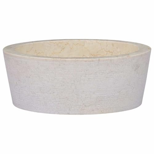 Qnhdfrt Marmor Waschbecken Creme Ø40x15 cm Handgefertigtes Aufsatzwaschbecken aus Naturstein Modernes Design für Badezimmer Gäste WC und Camping von Qnhdfrt