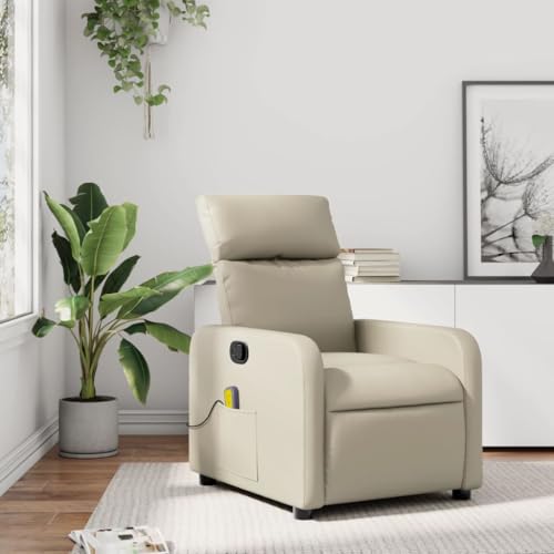 Qnhdfrt Massagesessel Creme Kunstleder mit manueller Liegefunktion und Vibrationsmassage Relaxsessel für Wohnzimmer Schlafzimmer von Qnhdfrt