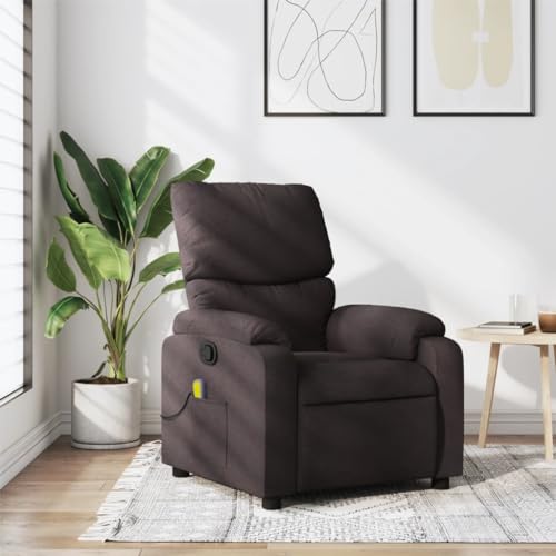 Qnhdfrt Massagesessel Dunkelbraun Stoff manuelle Liegefunktion bis 135° 6-Punkt Vibrationsmassage bequem mit Seitentasche für Wohnzimmer Schlafzimmer von Qnhdfrt