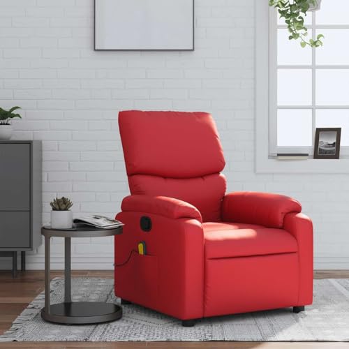 Qnhdfrt Massagesessel Rot Kunstleder Manuelle Liegefunktion 6-Punkt Vibrationsmassage Bequem für Wohnzimmer Schlafzimmer von Qnhdfrt