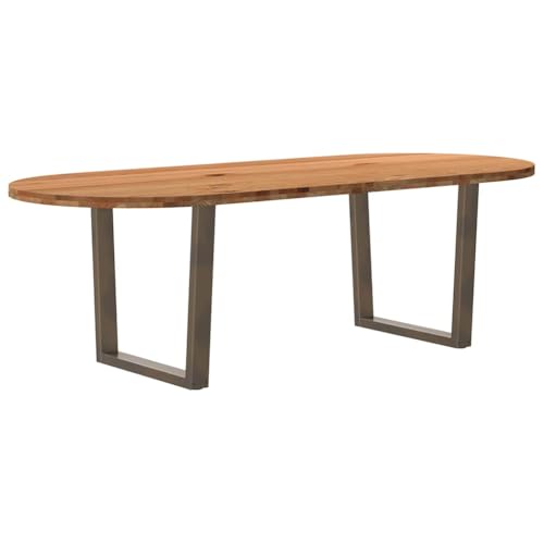 Qnhdfrt Massiver Eichentisch Oval 240x100 cm Hellbraun Küchentisch Esszimmertisch mit Stahlbeinen für Familienessen von Qnhdfrt