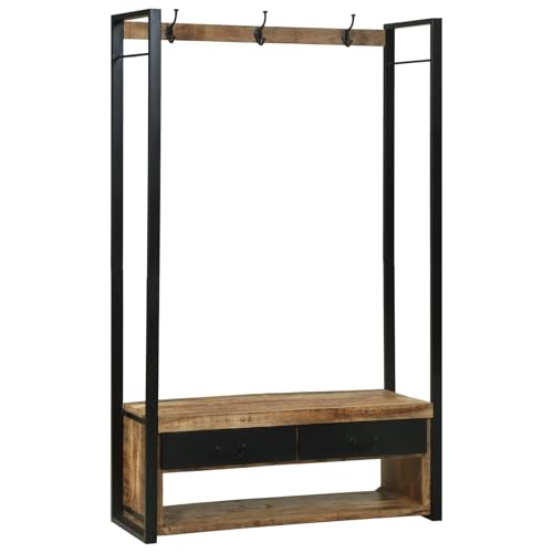 Qnhdfrt Massiver Mangoholz Kleiderständer mit Haken und Regalen Braun 110x40x179 cm Industrielles Rustikales Design für viel Stauraum in Flur von Qnhdfrt