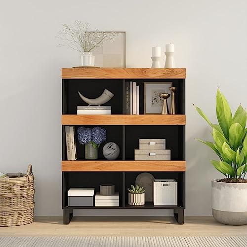 Qnhdfrt Massivholz Akazie Beistelltisch Industrial Style Schmal 85x33x107 cm Mit Eisenbeinen Robuster Tischplatte und Stauraum Nachttisch für Schlafzimmer Wohnzimmer Langlebig von Qnhdfrt